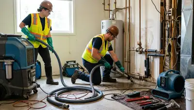 Water damage crew cleaning burst pipe damage in Everett, WA home