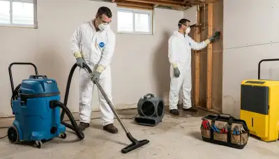 Water damage technicians cleaning burst pipe cleanup in Everett, WA home