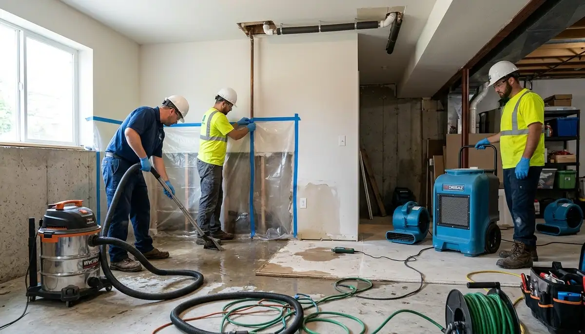 Water damage crew cleaning burst pipe damage in Everett, WA home
