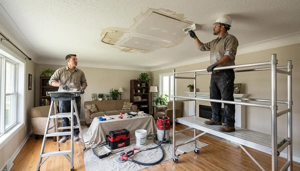 Ceiling water damage repair in Everett, WA for stained, sagging, moisture-damaged home ceilings