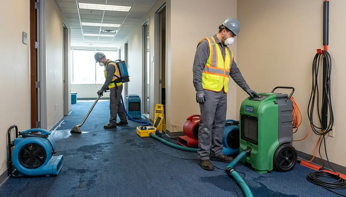 Commercial water damage restoration team serving Everett, WA at a flooded business site