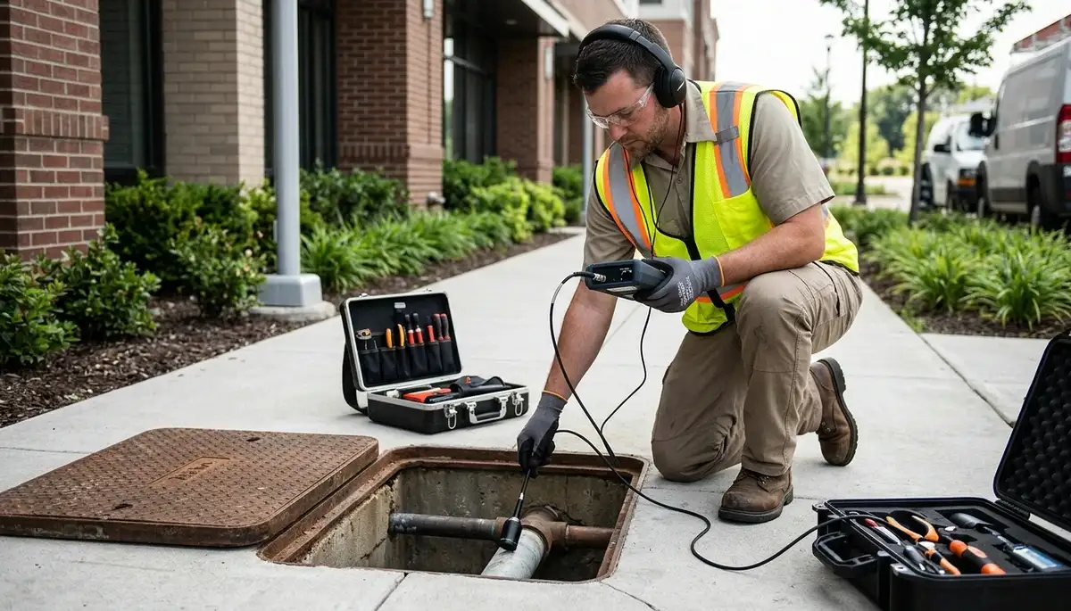 Everett, WA leak detection technician inspects hidden pipe moisture in a home