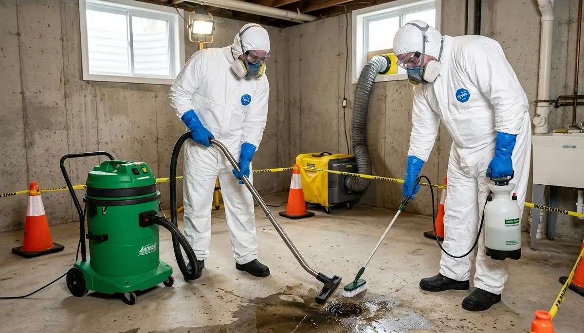 Sewer backup cleanup crew servicing Everett, WA home after raw sewage water damage