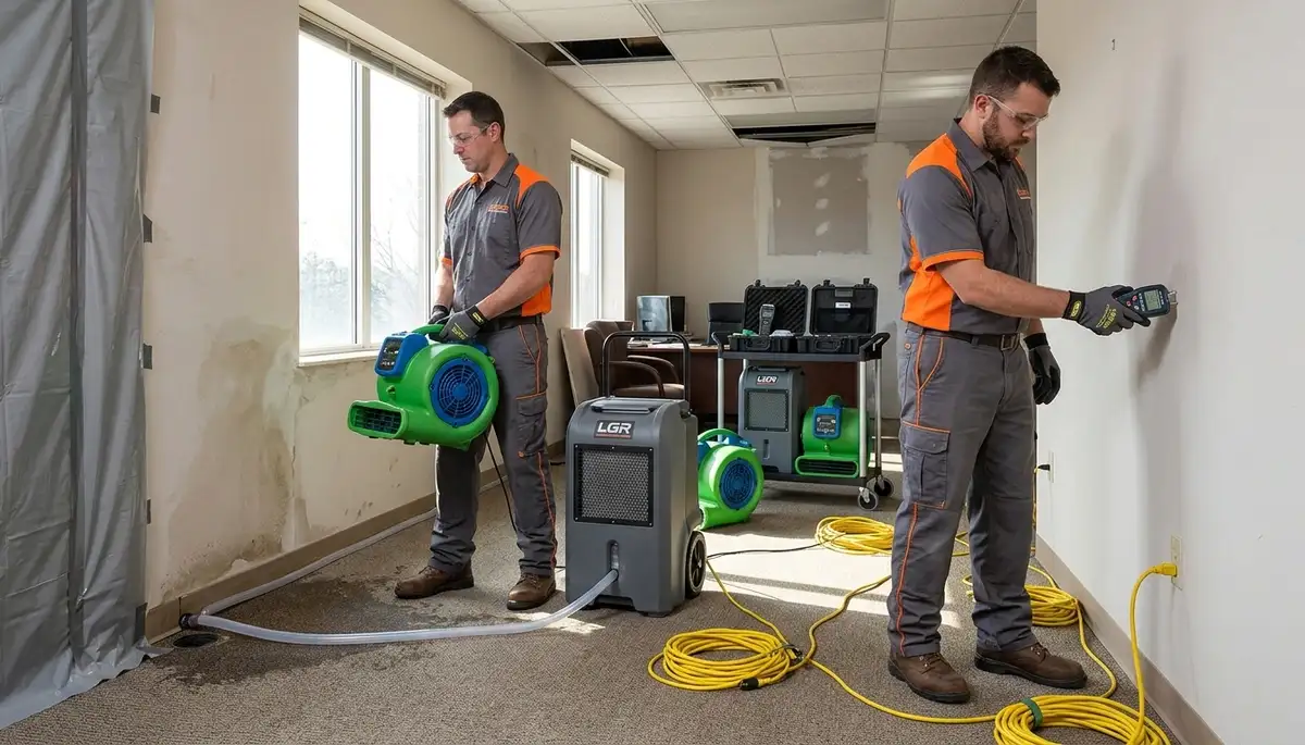 Everett, WA water damage crew performs structural drying in a home after flooding