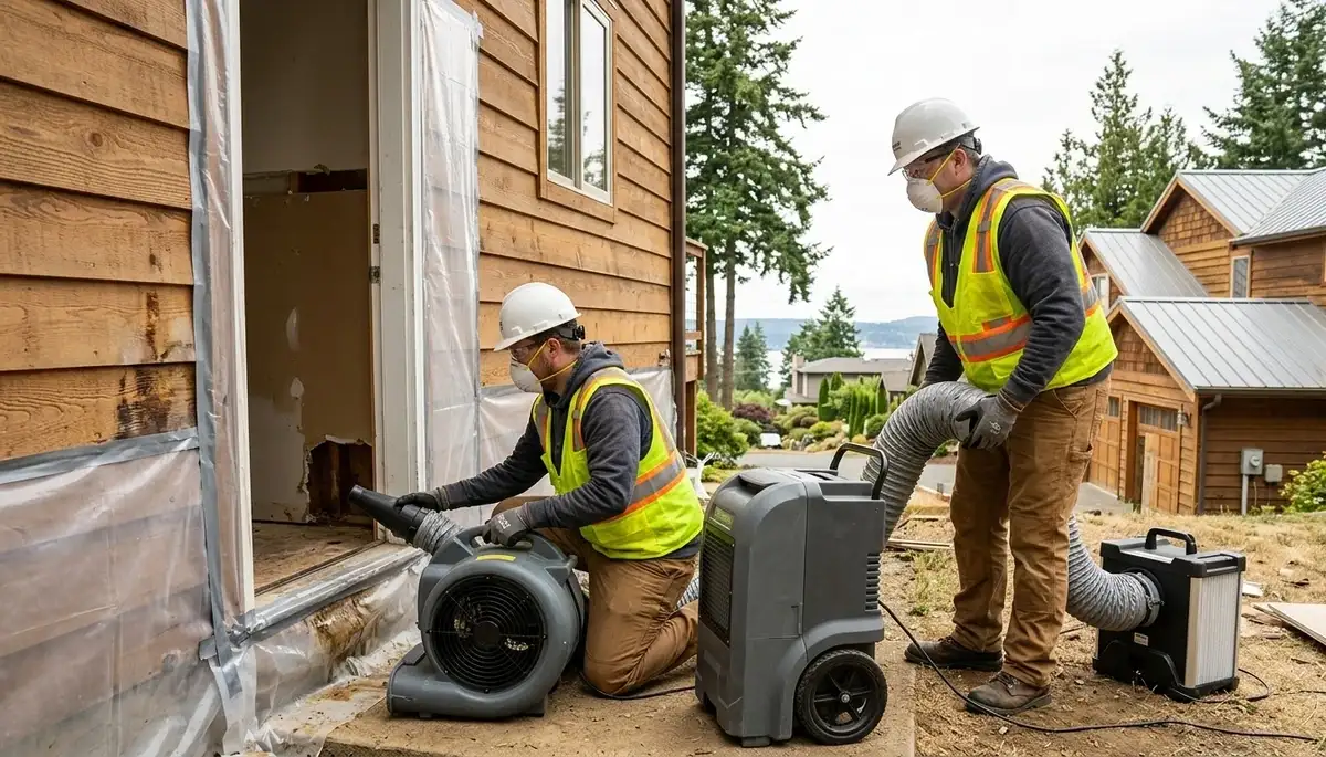 Water damage restoration team in Everett, WA handling emergency cleanup and drying services