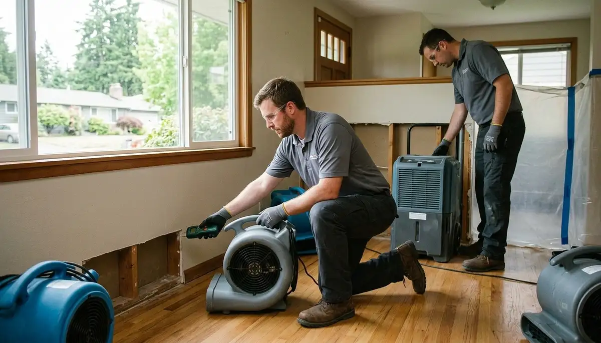 Water damage restoration team in Everett, WA servicing a residential property