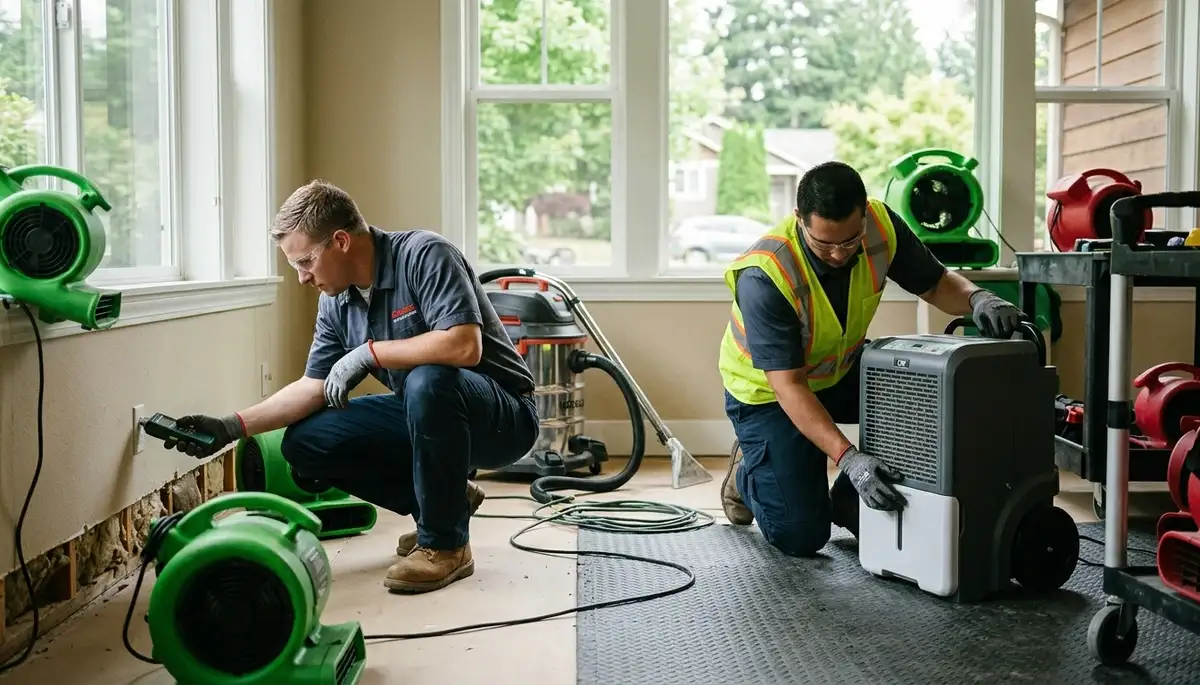 Water damage restoration crew serving Everett, WA for emergency cleanup and repairs